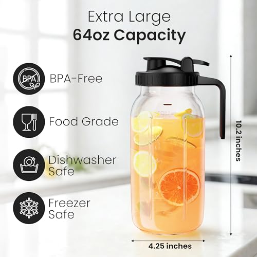 64oz Mason Jar Pitcher (black+black / 4.25"W x 10.2"H)