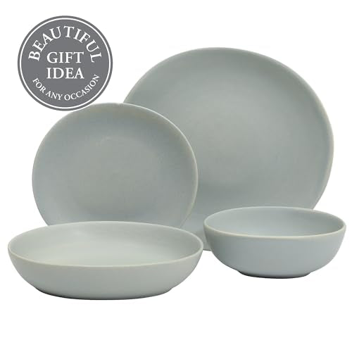 Zion Mist 16 Piece Stoneware Reactive Glaze (Blue (Zion Mist) / Service for 4 (16pcs))