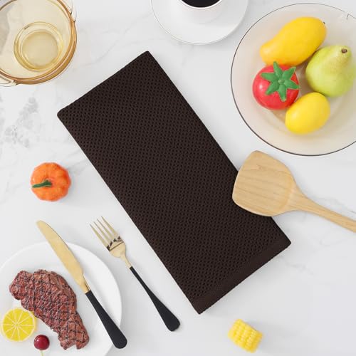 100% Cotton Waffle Weave Kitchen Dish Towels 12 (Dark Brown / 13 X 28 - 12 Pack)