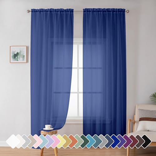 Royal Blue Sheer Curtains 72 Inches Long 2 Panels for Living Room (Royal Blue / 42"W x 72"L (Pack of 2))