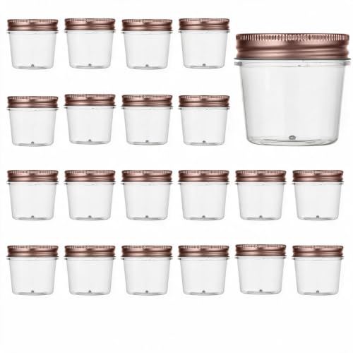 4 oz Plastic Small Mason Jars and Small Plastic Jars with Lids (20 Pack 4 Ounce / Rose Gold)
