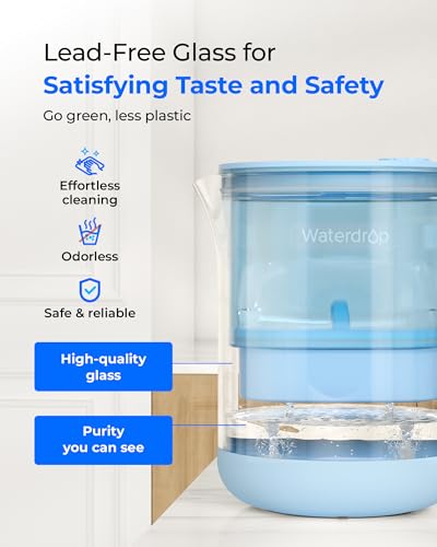 PT-72B-A Glass Alkaline Water Filter Pitcher, 7-Cup, Blue (Blue)