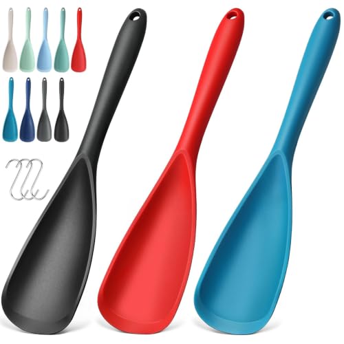 3 PACK Silicone Cooking Spatula & Spoon for Nonstick Cookware (Black, Red, Blue)