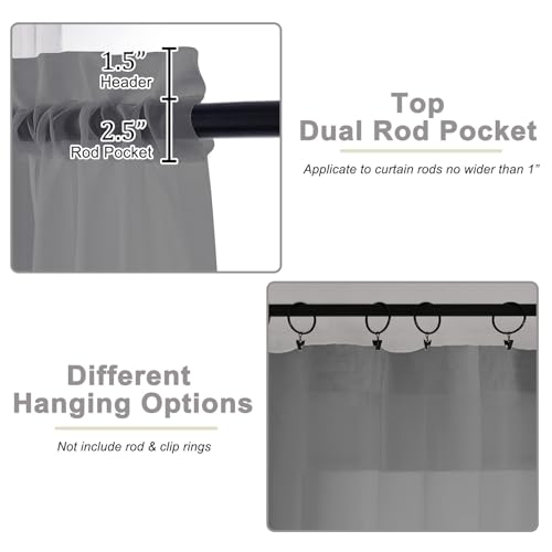 Sheer Grey Curtains for Bedroom Living Room 90 Inches Long 2 Panels Set (Grey / 42"W x 90"L (Pack of 2))