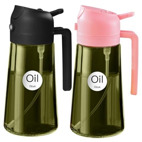 2Pcs 16oz 470ml Dark Green Oil Sprayer for Cooking with Stickers (16_2Pcs Black&Pink)