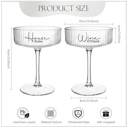 8.5oz Ribbed Coupe Glasses Set of 2 (The Best Home（White） / Set of 2（Gift box）)