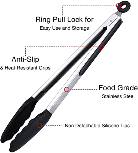 12 Inch Kitchen Tongs (12", Black)