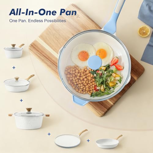 Nonstick Ceramic Skillet with Lid 12 (Glicer Blue / 12-inch/5QT)