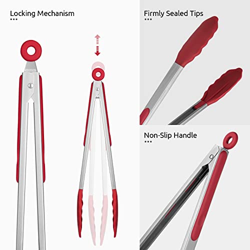 Kitchen Tong for Cooking (Red / 12 inch)