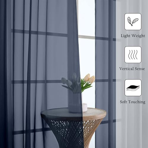 Navy Blue Sheer Curtains 96 Inches Long 2 Pcs (Navy Blue / 59"W x 96"L (Pack of 2))