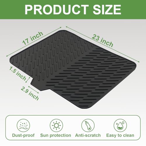 Silicone Dish Drying Mat for Kitchen Counter (Black / 23" x 17")