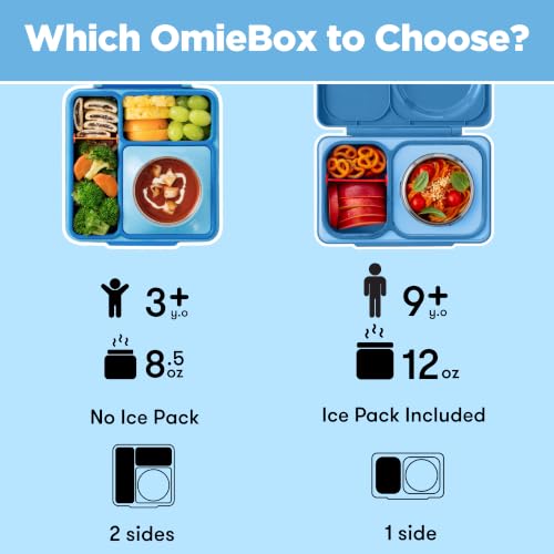 OmieBox Kids Insulated Leakproof Bento Lunch Box with Food Jar (8.5 Ounces / Blue Sky)
