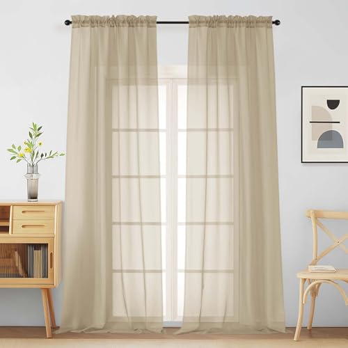Taupe Sheer Curtains for Window 96 Inches Long 2 Panels Set (42"W x 96"L (Pack of 2) / Taupe)