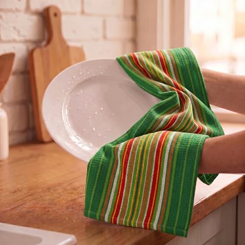 Kitchen Towel Cotton Dish Towel 20”x30” (20" x 30" (Set of 6) / 129 Green - Stripes)