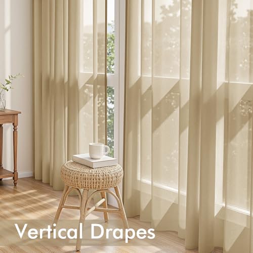 Beige Sheer Curtains 96 Inches Long 4 Panels 54 x 96 Inches (54"W x 96"L (Pack of 4) / Beige)