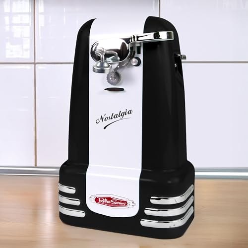 Retro Electric Can Opener for Kitchen with Magnetic Lid Remover (Black)