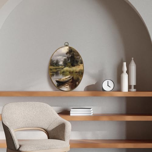 Vintage Rustic Lakeside Boat Oval Wall Art Decor (Colour 27)