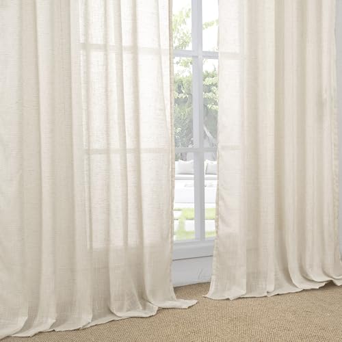 Oatmeal 98 Inches Long Linen Curtains for Living Room (Oatmeal / 52"W x 98"L (Pack of 2))