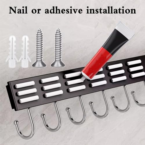2pcs Utensil Racks with 6 Hooks 11 Inch Mug Holder Under Cabinet Kitchen Utensil Holders Multifunctional (BLACK / 11 inch & 6 hooks)