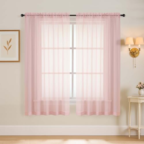 Extra Wide Blush Pink Sheer Curtains for Windows 63 inch Length (59"W x 63"L (Pack of 2) / Blush Pink)