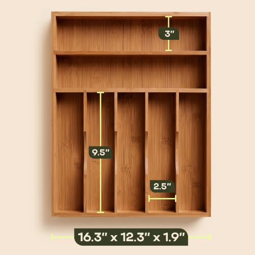 Luxury Bamboo Utensil Rack and Silverware Organizer (Brown Bamboo / 7 Slot)