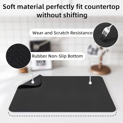 Small Dish Drying Mat for Kitchen Counter (Black / 18" x 16")