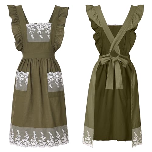 Vintage Aprons for Women (Olive Green)