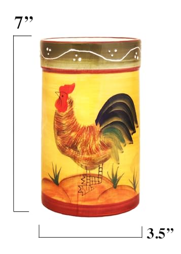 Tuscany Sunshine Country Rooster Hand Painted Ceramic Utensil Jar (Sunshine Country Rooster)