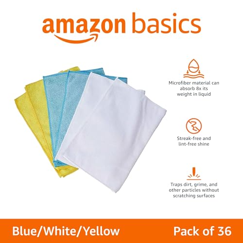 Microfiber Cleaning Cloths (Blue/White/Yellow / 36-Pack)