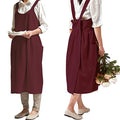 Japanese Cotton Cross Back Pinafore Apron for Women with Pockets Burgundy (06 - Magenta Apron Without Waist Ties)