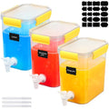 3 Set Plastic Drink Dispensers for Parties Beverage Dispenser for Fridge with Spigot Iced Juice Lemonade Container with Labels and Pens Summer Party Supplies (0.92 Gallon / Yellow)