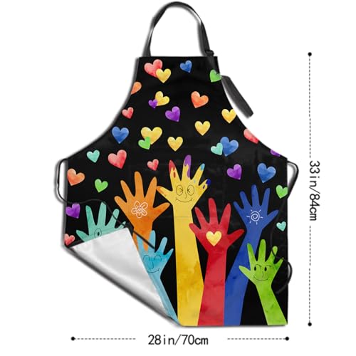 Painting Artist Apron with 2 Pockets Colorful Adjustable Painter Art Apron for Women Men (33" x 28"(Pack of 1) / Colorful Hands Black)