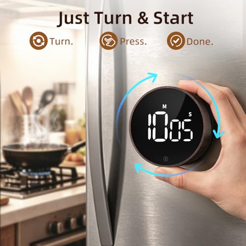 Digital Magnetic Kitchen Timer & Stopwatch with LED Display (7.8*7.8*2.7CM / Deep Woodgrain)