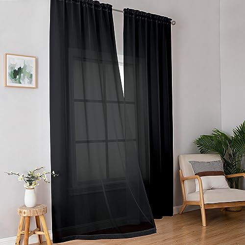 Black Sheer Curtains 96 Inches Long (Black / 42"W x 96"L (Pack of 2))