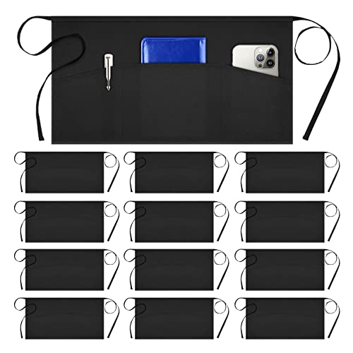 12 Pack Server Apron with 3 Pockets for Men Women