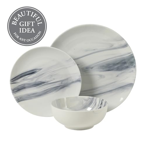 Cloudlight 12 Piece Plates and Bowls Dishes Blue and White (Service for 4 (12pcs) / Blue & White (Cloudlight))