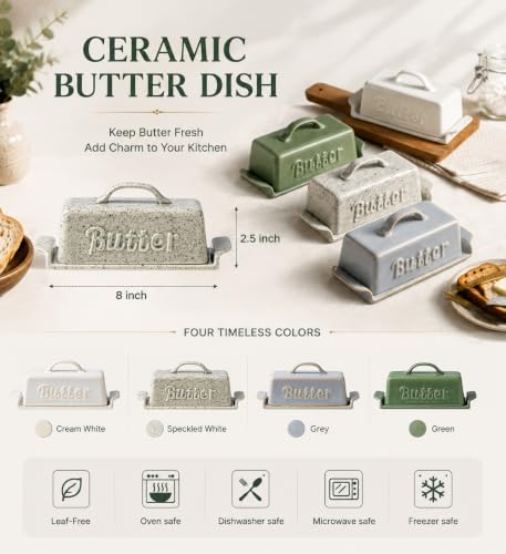 Butter Dish with Lid (Speckled White)