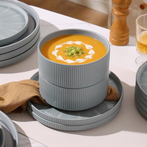 Stoneware Dinnerware Sets for 6 (Blue / 6-Set(18pcs))