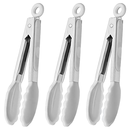 Mini Tongs with Silicone Tips 7 (7-Inch / White)
