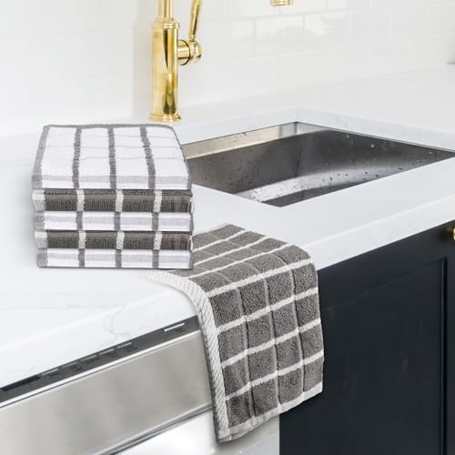 Kitchen Towels Cotton Dish Towels 12”x12” (12" x 12" (Set of 6) / 047 Grey Checks Terry)