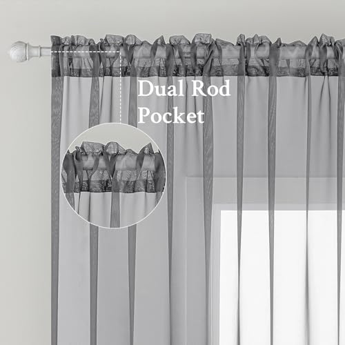 Charcoal Grey Sheer Curtains 54 X 72 Inches (Charcoal Grey / 54"W x 72"L (Pack of 2))