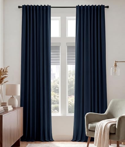 Extra Long Blackout Curtains 108 inches Long for Bedroom (Navy Blue / 52"W x 108"L (Pack of 2))