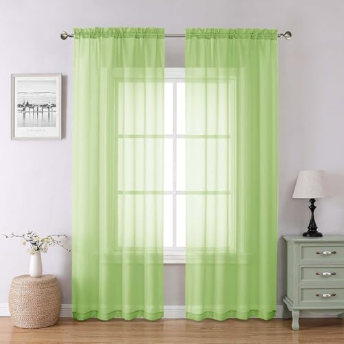 Lime Sheer Curtains 84 Inches Long 2 Panels (Lime / 42"W x 84"L (Pack of 2))