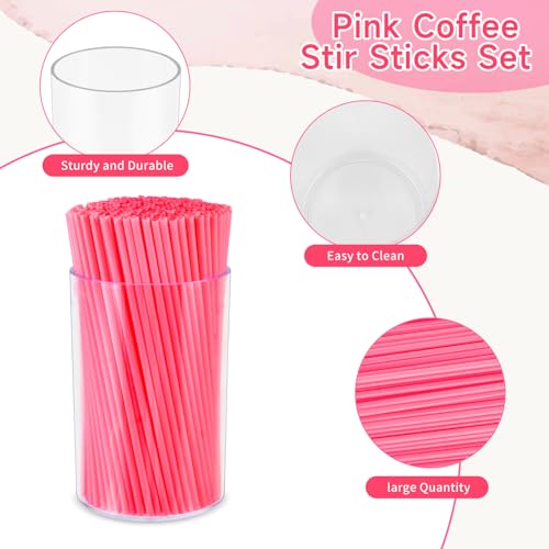 500 Pcs Neon Pink Coffee Stir Sticks Set Acrylic Stir Stick Holder Coffee Stirrers Holder Cocktail Straws Bar Straws Drink Stirrers for Coffee Bar Cocktail Tea Juice Party Supplies Restaurant Decor (Neon Pink / 500 Pcs)