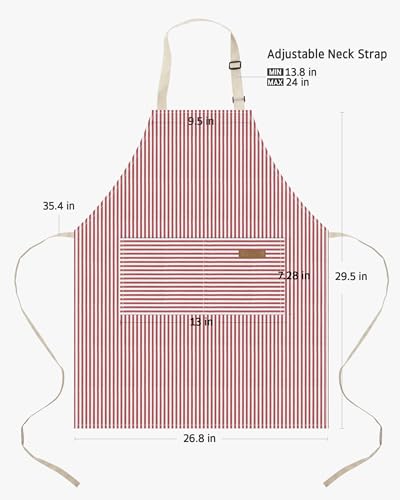 2 Pack Kitchen Apron with 2 Pockets for Women (Stripe Pink Blue Pin / 2 Polycotton)