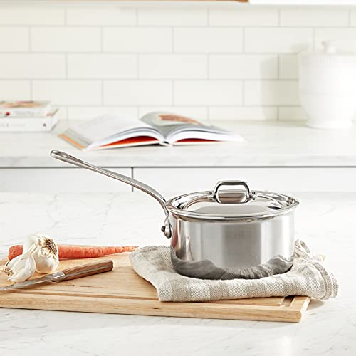 M'Cook 5 Ply Polished Stainless Steel Sauce Pan With Lid (1.8 Quarts)