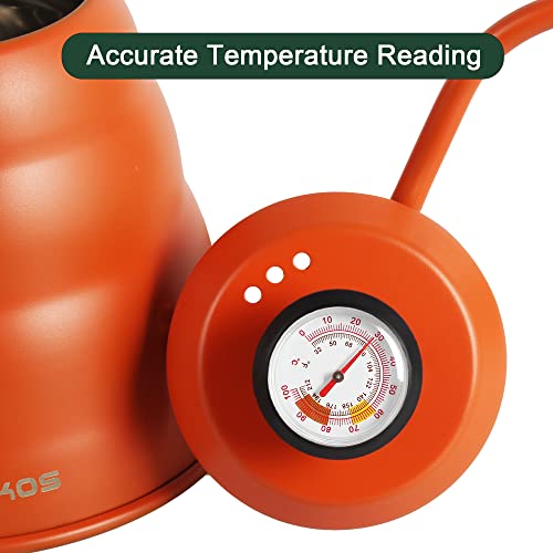 Gooseneck Kettle with Thermometer for Pour Over Coffee & Tea (Orange)
