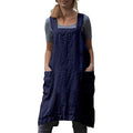 Japanese Pinafore Apron Smock Cotton Apron with Pockets Plus Size Aprons for Women (Navy / Medium)