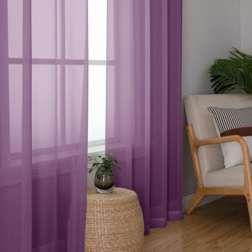 Plum Purple Sheer Curtains 96 Inches Long 2 Panels (Plum / 42"W x 96"L (Pack of 2))