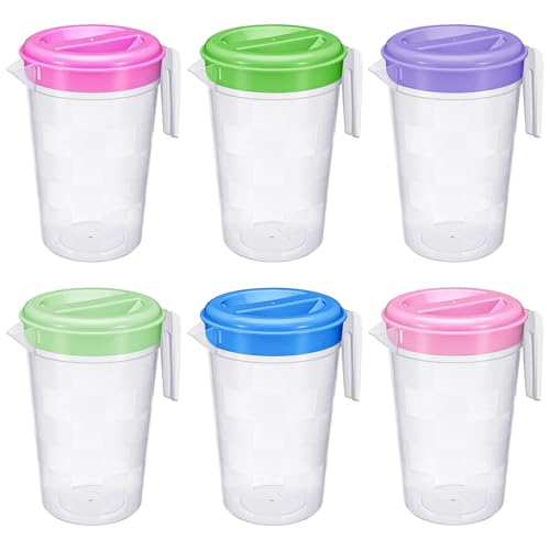 6 Pcs Clear Plastic Pitcher with Lid Handle (70 oz / Colorful)